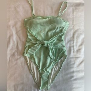 NWT WeWoreWhat ~ Bright green and white striped one-piece swimsuit size:Medium